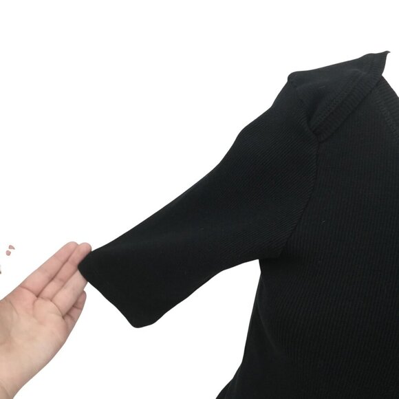 Sundance Ribbed Black Short Half Sleeved Round Neck T Shirt Size M Cotton Basic - Picture 2 of 11